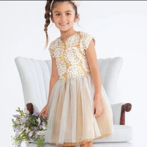 Chasing Fireflies Shimmery Gold Soutache Circles Dress